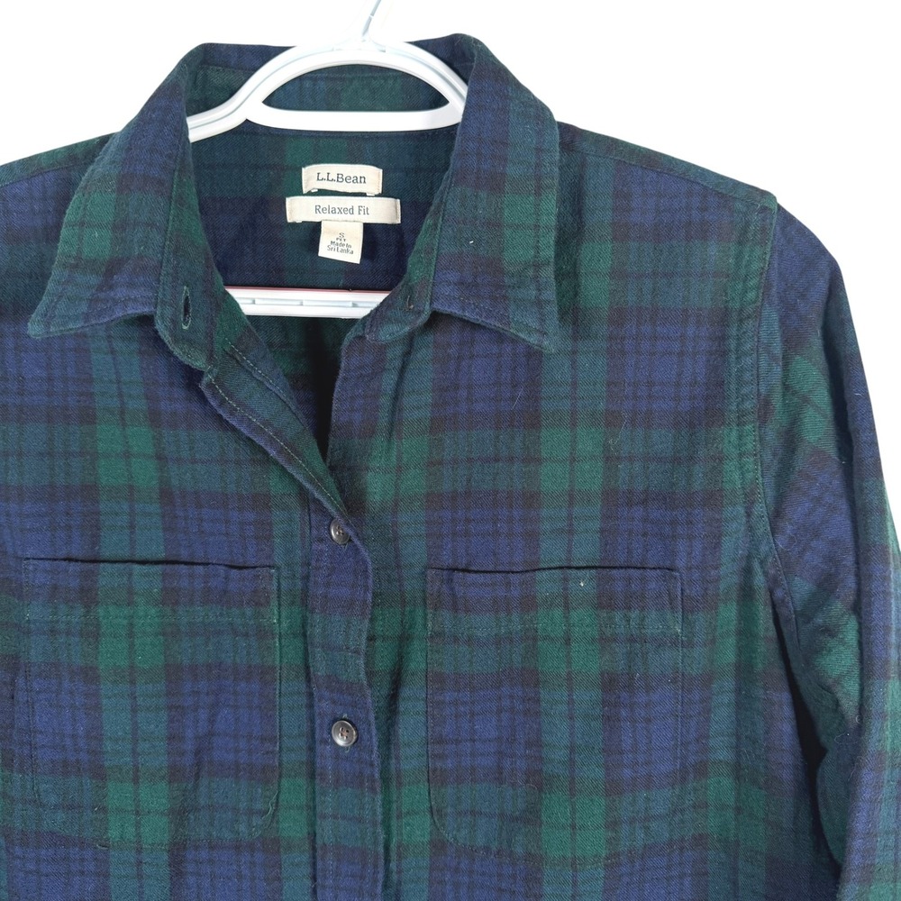 L.L.Bean‎ Scotch Plaid Flannel Shirt Tunic Womens S  Blue Green Relaxed 508971